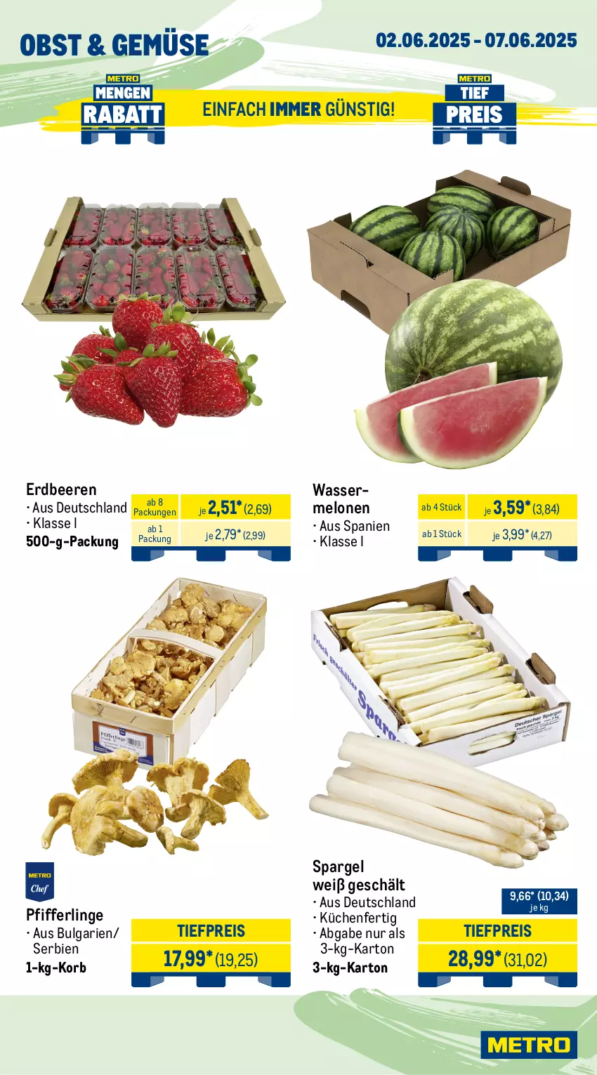 Aktueller Prospekt Metro - Wochen-Angebote Gastro - von 02.06 bis 07.06.2025 - strona 7 - produkty: aqua, beere, beeren, brie, eis, erdbeere, erdbeeren, filet, filets, fisch, korb, küche, Küchen, lachs, lachsfilet, LG, matjes, Matjesfilet, matjesfilets, melone, melonen, Metro, obst, Pfifferlinge, Räucherlachs, reis, rwe, Schal, Schale, spargel, Ti, tiefpreis, wasser, wassermelone, wassermelonen