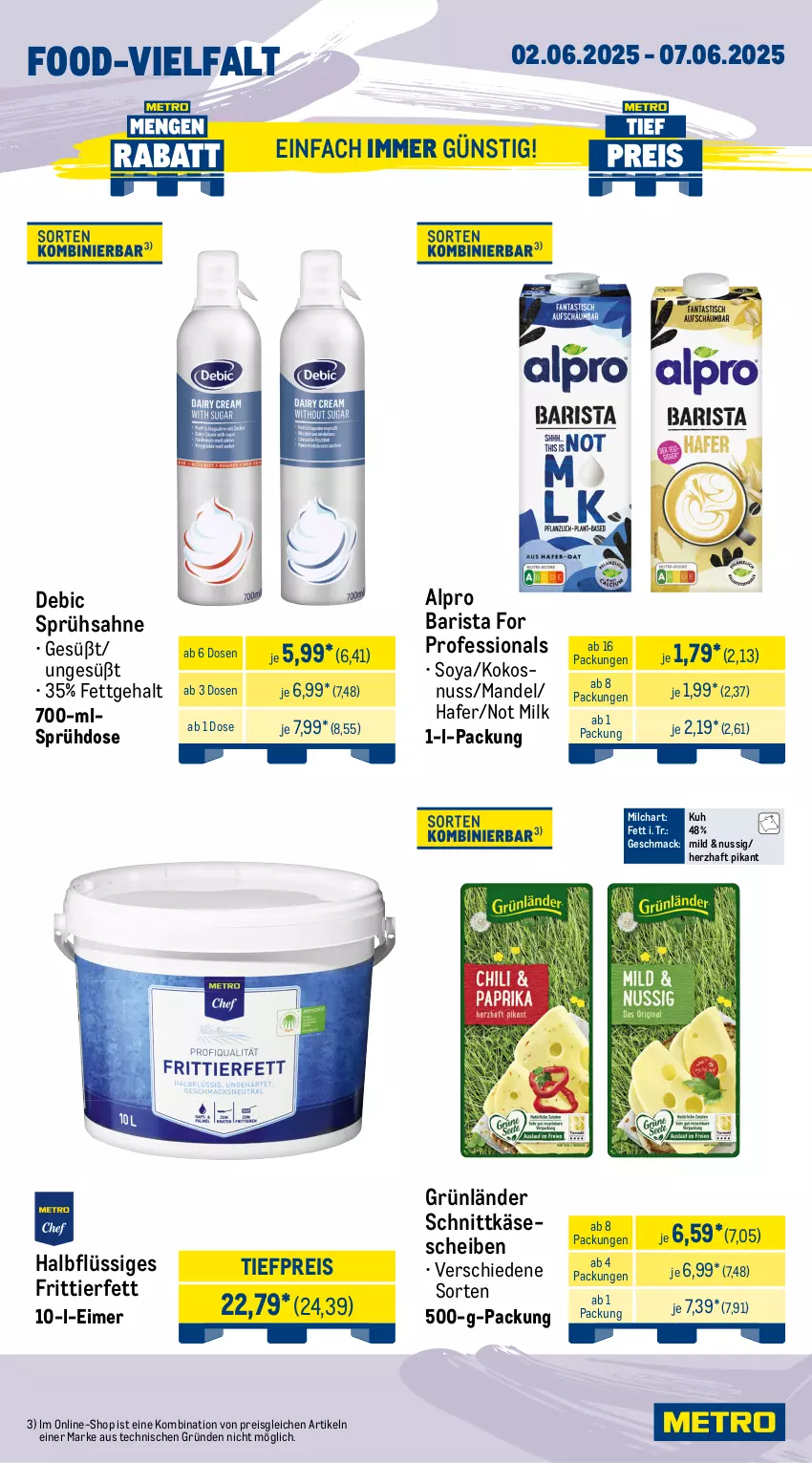 Aktueller Prospekt Metro - Wochen-Angebote Gastro - von 02.06 bis 07.06.2025 - strona 9 - produkty: alpro, aubergine, auberginen, beutel, eimer, eis, gin, grünländer, hafer, Käse, käsescheiben, kokos, kokosnuss, Lauchzwiebel, lauchzwiebeln, LG, mac, mandel, milch, nuss, obst, pommes, Pommes Frites, reis, sahne, salat, schnittkäse, schnittkäsescheiben, soya, Ti, tiefpreis, zwiebel, zwiebeln