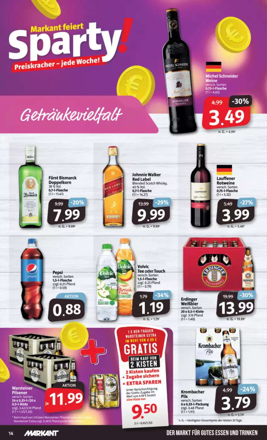 Aktueller Prospekt Markant - Prospekte - von 02.01 bis 06.01.2024 - strona 14 - produkty: bismarck, blended scotch, blended scotch whisky, doppelkorn, eis, flasche, johnnie walker, korn, pepsi, pils, pilsener, reis, scotch, scotch whisky, Ti, whisky, ZTE