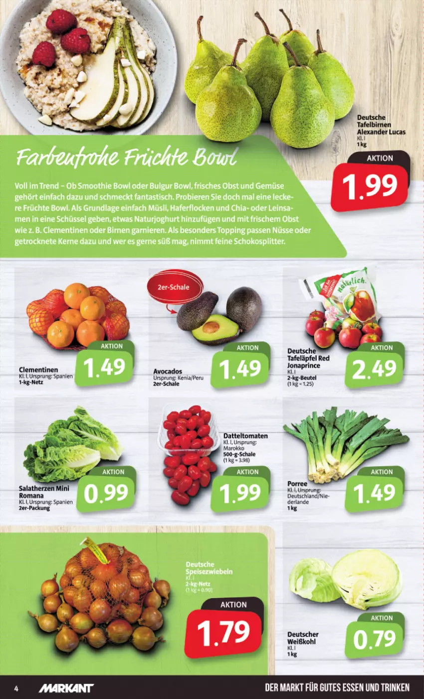 Aktueller Prospekt Markant - Prospekte - von 02.01 bis 06.01.2024 - strona 4 - produkty: avocado, avocados, Birnen, clementinen, datteltomaten, salat, salatherzen, Schal, Schale, tafelbirnen, Ti, tomate, tomaten, Weißkohl