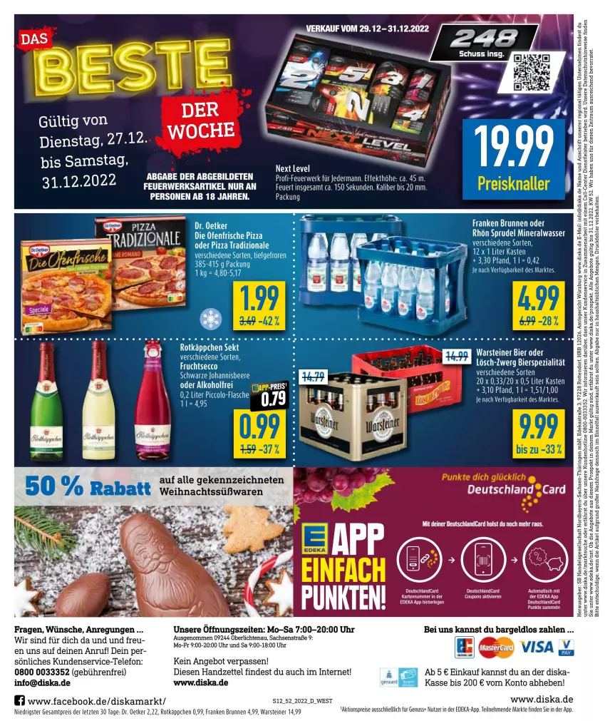 Aktueller Prospekt Diska - Prospekte - von 27.12 bis 31.12.2022 - strona 12 - produkty: aktionspreis, alkohol, Alwa, angebot, angebote, Astra, auto, Bank, beere, bier, brunnen, coupon, coupons, deka, deutschlandcard, Dr. Oetker, eis, ente, Feuerwerksartikel, franken brunnen, frucht, johannisbeere, mineralwasser, nuss, reis, ring, rotkäppchen, rwe, sac, sana, Spezi, Sprudel, steiner, telefon, Ti, tisch, uhr, warsteiner, wasser, ZTE