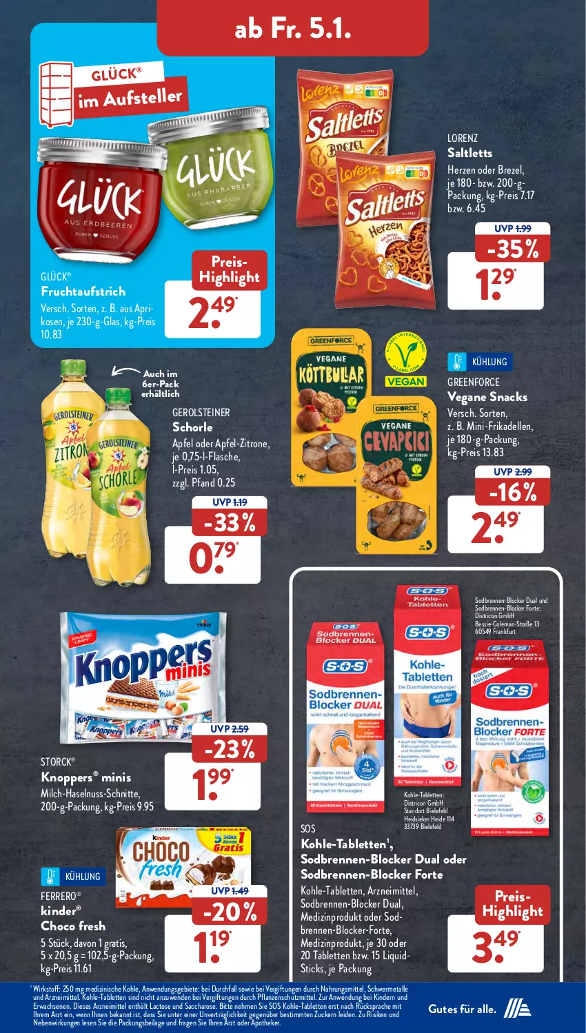 Aktueller Prospekt AldiSud - NÄCHSTE WOCHE - von 02.01 bis 06.01.2023 - strona 30 - produkty: ACC, apfel, Apotheke, aprikose, aprikosen, aufstrich, brezel, choco fresh, dell, eis, elle, ferrero, flasche, frikadellen, frucht, fruchtaufstrich, gerolsteine, gerolsteiner, haselnuss, ilag, Kinder, Kinder Choco fresh, knoppers, lorenz, medizinprodukt, milch, nuss, pflanze, pflanzen, reis, sac, saltletts, schorle, snack, snacks, steiner, storck, tablet, tablett, Tablette, teller, Ti, zitrone, zucker