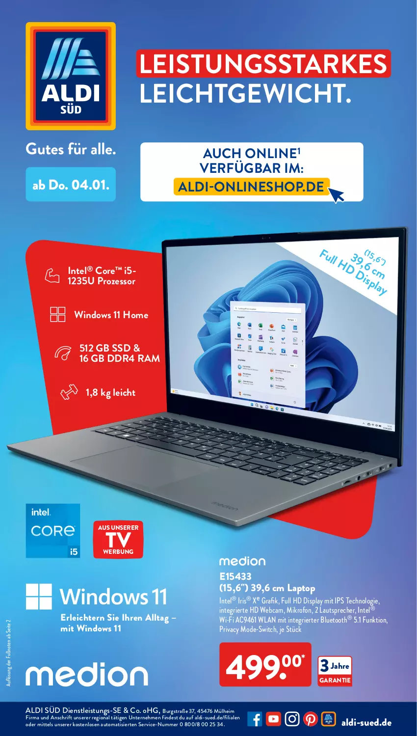 Aktueller Prospekt AldiSud - NÄCHSTE WOCHE - von 02.01 bis 06.01.2023 - strona 48 - produkty: aldi, auto, eis, Intel, Laptop, lautsprecher, Mode, ssd, Ti