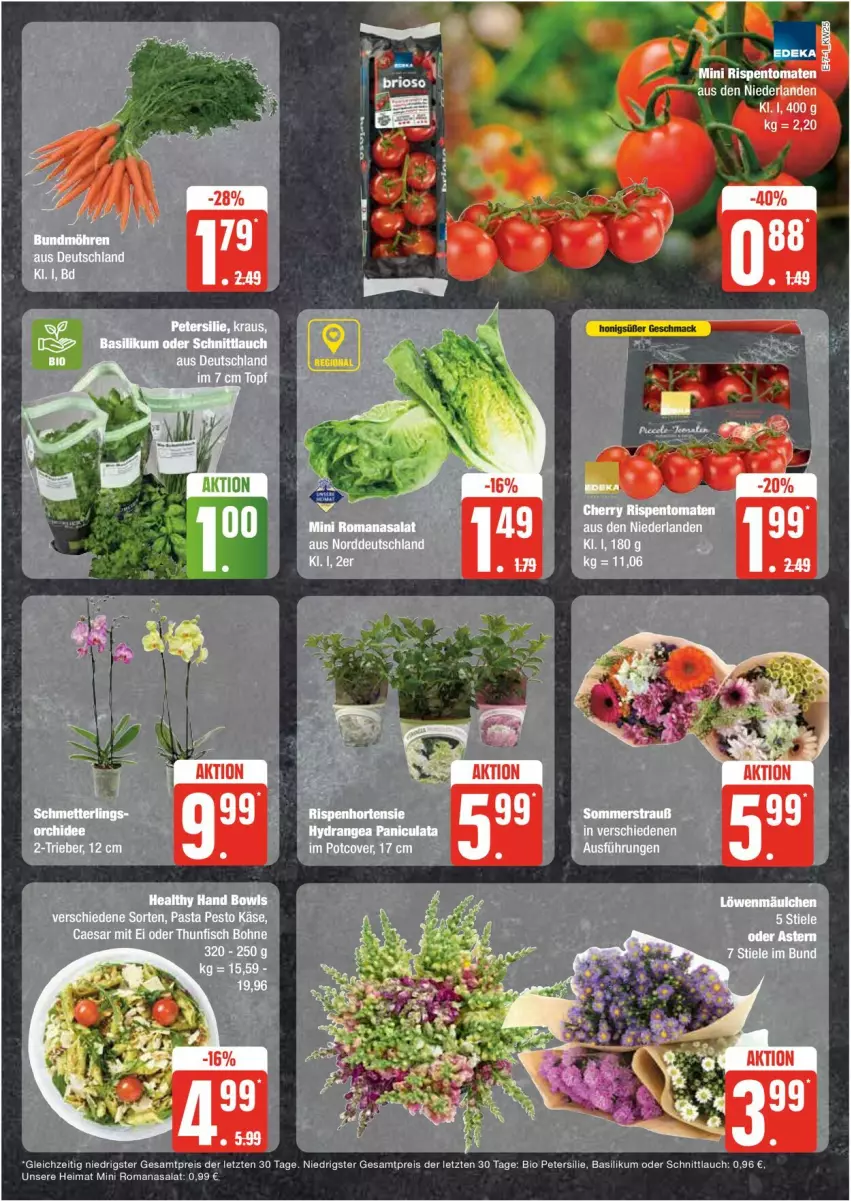 Aktueller Prospekt Edeka - Prospekte - von 17.06 bis 22.06.2024 - strona 7 - produkty: basilikum, bio, bohne, eis, fisch, hortensie, hydrangea, Hydrangea paniculata, Käse, orchidee, pasta, pesto, petersilie, reis, rispentomaten, Romanasalat, salat, schnittlauch, tee, thunfisch, Ti, tomate, tomaten, ZTE