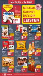 Gazetka promocyjna Aldi Nord - Von Montag - Gazetka - ważna od 11.05 do 11.05.2024 - strona 10 - produkty: aldi, alkohol, aus der tiefkühlung, Becher, beutel, brot, coppenrath, creme, dessert, eis, eistee, elle, ferrero, flasche, gin, haselnuss, kakao, karamell, Kinder, Kinder Maxi, kinder maxi king, knäckebrot, Knusperflocken, Kugel, langnese, lipton, milch, Milchdessert, monte, Nougatcreme, nuss, reis, Ria, saft, schoko, schokolade, Spezi, storck, tee, teller, Ti, toffifee, valensina, vanille, viennetta, vollmilch, zott, Zott Monte, ZTE, zucker