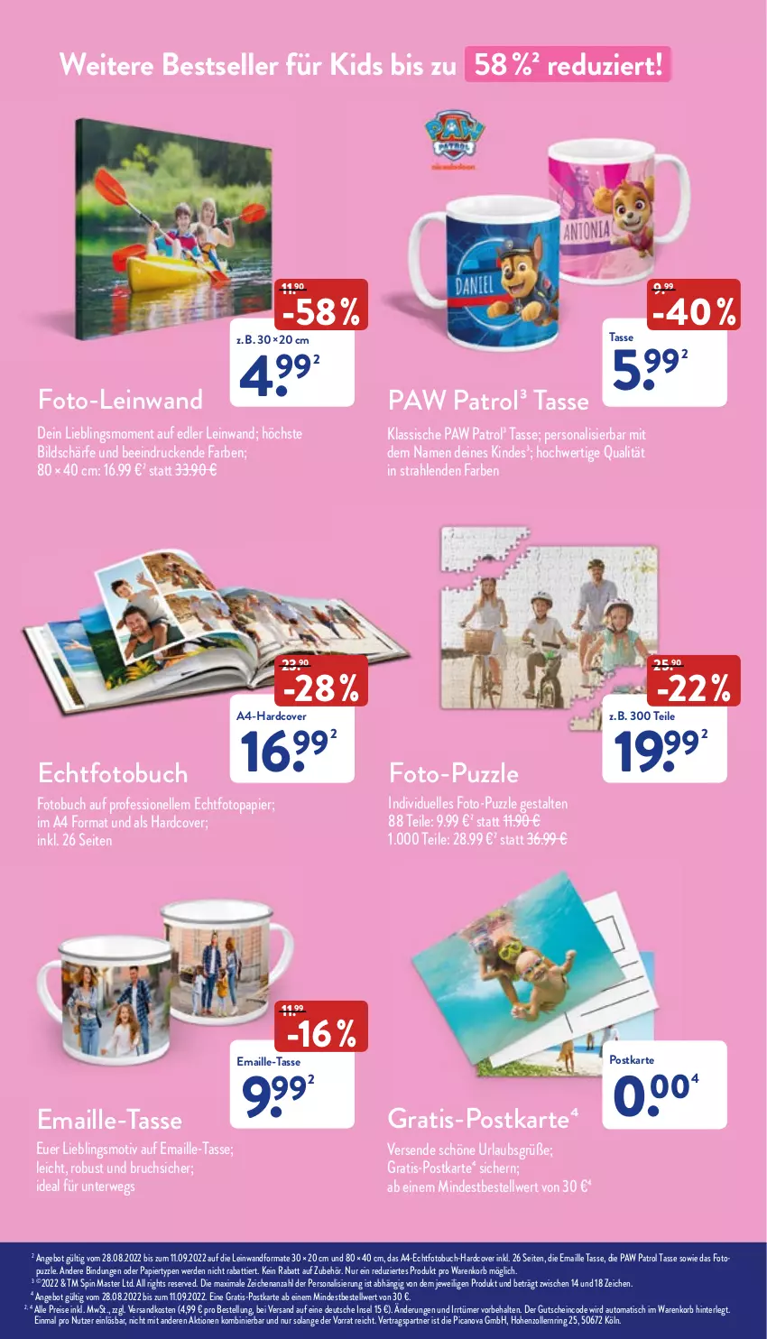 Aktueller Prospekt Aldi Nord - Aldi-Aktuell - von 05.09 bis 10.09.2022 - strona 34 - produkty: angebot, auto, buch, eis, elle, erde, Fotobuch, gutschein, korb, maille, ndk, papier, Paw Patrol, Persona, Puzzle, reis, ring, rwe, tasse, Ti, tisch