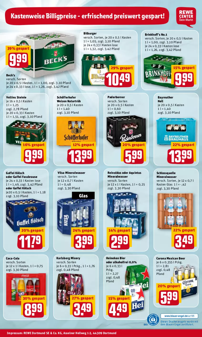 Aktueller Prospekt Rewe - Prospekte - von 28.02 bis 06.03.2022 - strona 32 - produkty: alkohol, Alwa, bier, bitburger, brause, burger, coca-cola, cola, corona, drucker, eis, elle, Engel, fassbrause, heineken, karlsberg, karlsberg mixery, kerze, mineralwasser, Mixer, mixery, natur, reis, schöfferhofer, Ti, veltins, vilsa, wasser