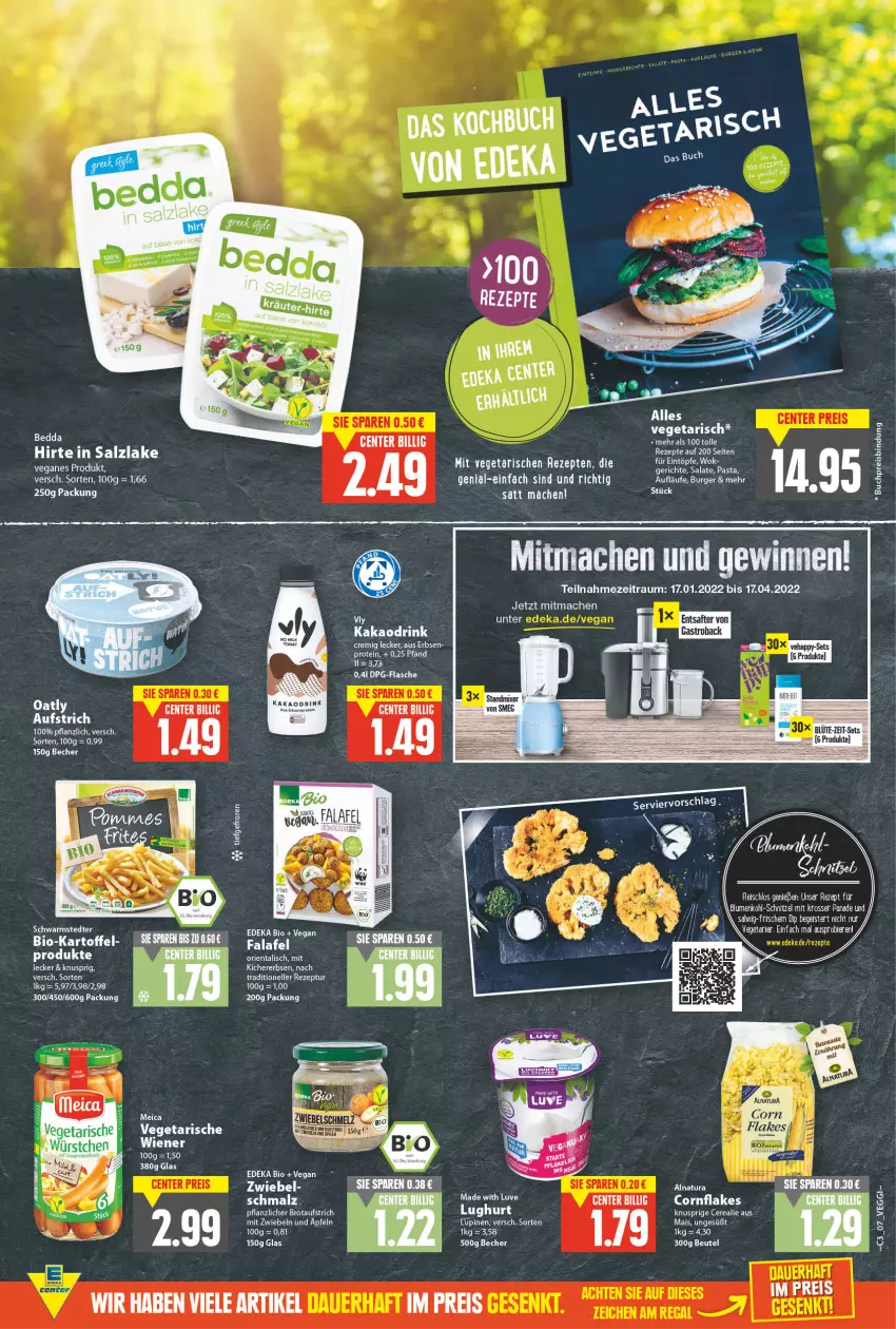 Aktueller Prospekt E Center - Angebote der Woche - von 17.01 bis 22.01.2022 - strona 7 - produkty: aufstrich, Becher, beutel, bier, Biere, bio, blume, blumen, blumenkohl, brot, brotaufstrich, buch, deka, drink, edeka bio, eintöpfe, eis, elle, ente, Entsafter, erbsen, flakes, flasche, fleisch, gastroback, HP, kakao, kartoffel, kichererbsen, LG, mac, mais, malz, mit zwiebeln, natur, natura, reis, rezept, rezepte, roba, saft, Schmalz, schnitzel, schwarmstedter, Ti, Vegeta, wiener, wok, zwiebel, zwiebeln