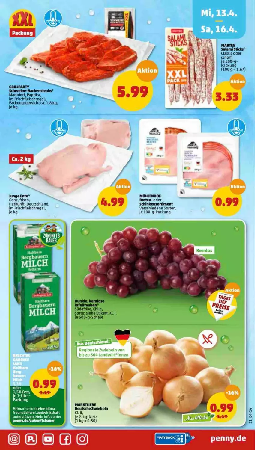 Aktueller Prospekt Penny - Prospekte - von 11.04 bis 16.04.2022 - strona 31 - produkty: braten, classico, eis, ente, fleisch, paprika, regal, salami, Schal, Schale, schinken, Ti, zwiebel, zwiebeln