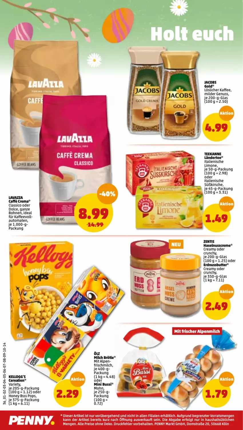 Aktueller Prospekt Penny - Prospekte - von 11.04 bis 16.04.2022 - strona 36 - produkty: auto, bohne, bohnen, caffe, classico, creme, haselnuss, Haselnusscreme, jacobs, Jacobs Gold, kaffee, kirsch, kirsche, Ländertee, lavazza, limo, löslicher kaffee, milch, nuss, tee, teekanne, Ti, tomate, tomaten, zentis, ZTE