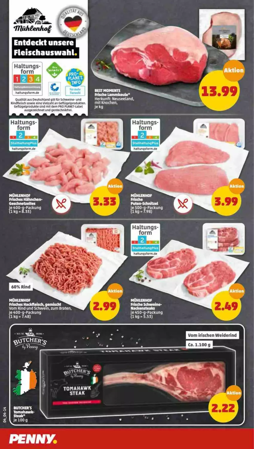 Aktueller Prospekt Penny - Prospekte - von 11.04 bis 16.04.2022 - strona 4 - produkty: braten, eis, Elan, ente, fleisch, Geflügel, geflügelprodukte sind mit dem, Nackensteak, nackensteaks, rind, rindfleisch, schwein, schweine, steak, steaks, wein, weine