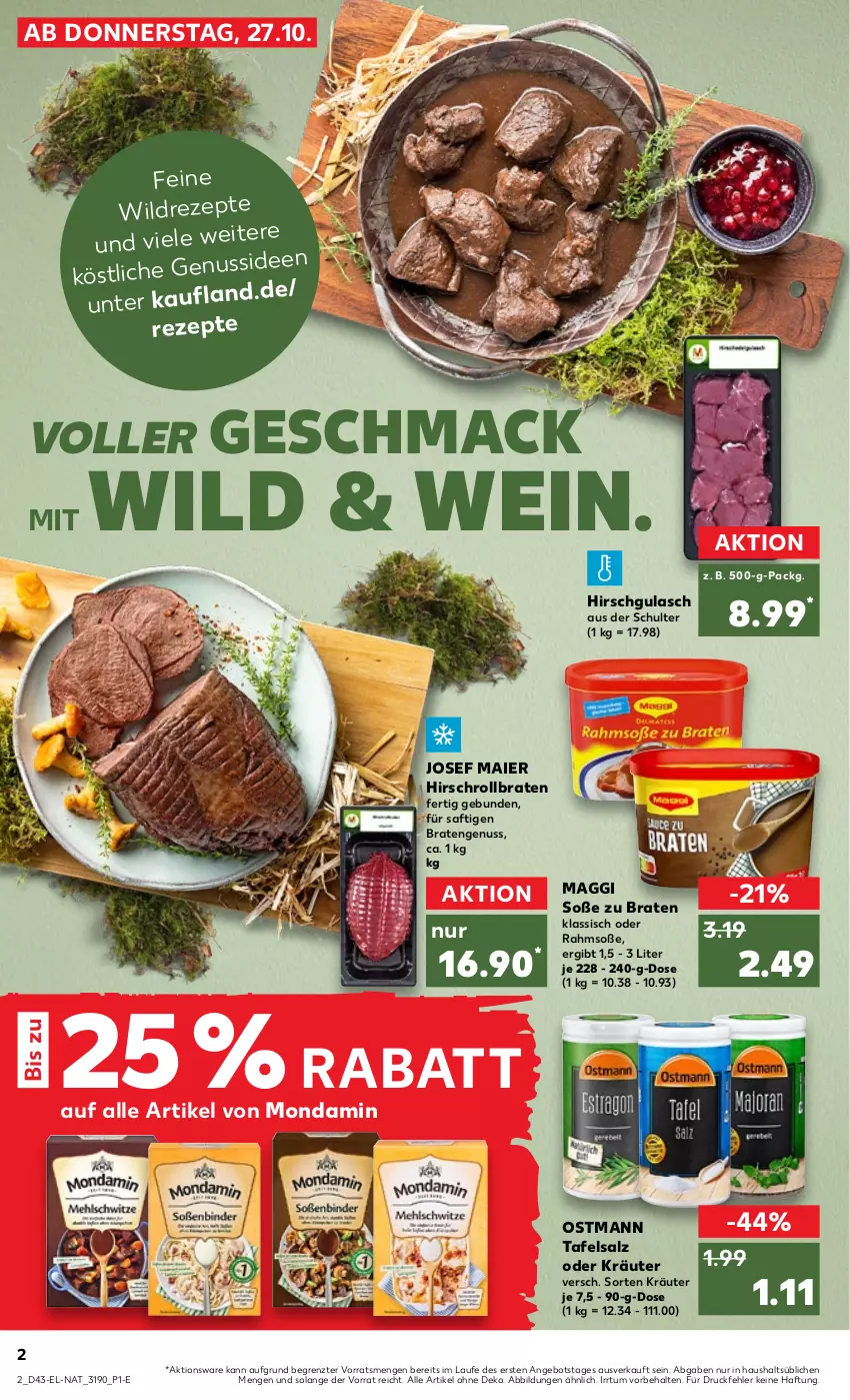 Aktueller Prospekt Kaufland - von 27.10 bis 02.11.2022 - strona 2 - produkty: angebot, braten, gulasch, kräuter, mac, maggi, mondamin, nuss, oder kräuter, rezept, rezepte, rollbraten, saft, salz, Soße, Ti, wein, Wild, ZTE