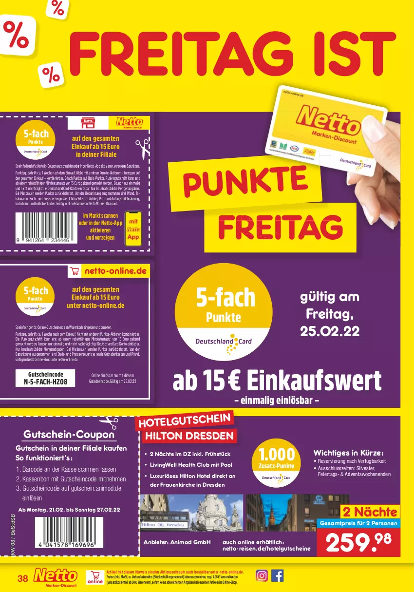 Aktueller Prospekt Netto Marken-Discount - Filial-Angebote - von 21.02 bis 26.02.2022 - strona 38 - produkty: buch, coupon, deutschlandcard, discount, eduscho, eier, eis, erde, guthabenkarte, gutschein, gutscheine, korb, LG, mac, marken-discount, milch, ndk, pool, Rauch, reis, Tchibo, Ti, versandkostenfrei