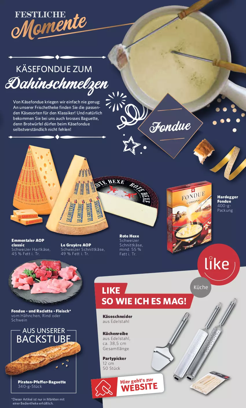 Aktueller Prospekt Combi - Prospekte - von 27.12 bis 30.12.2023 - strona 5 - produkty: baguette, beko, brot, edelstahl, Egger, eis, emmentaler, fleisch, Fondue, hartkäse, Käse, küche, Küchen, Küchenreibe, pfeffer, rind, schnittkäse, schwein, schweizer hartkäse, schweizer schnittkäse, stube, Ti, wein, würfel