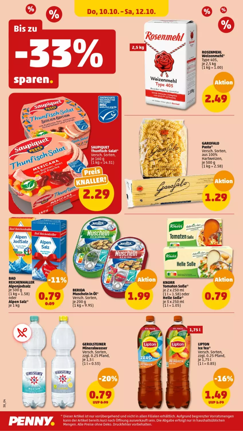 Aktueller Prospekt Penny - Prospekte - von 07.10 bis 12.10.2024 - strona 38 - produkty: Alwa, elle, gerolsteine, gerolsteiner, hartweizen, ice tea, knorr, LG, lipton, mehl, mineralwasser, Muscheln, pasta, rosen, Rosenmehl, salz, Soße, steiner, Ti, tomate, tomaten, wasser, weizenmehl, ZTE