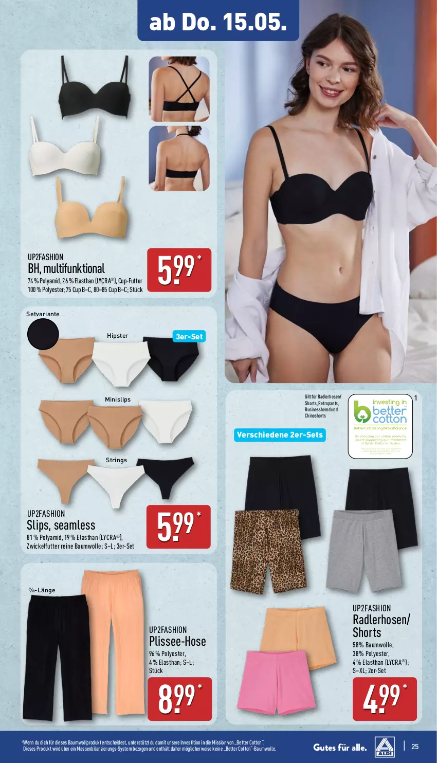 Aktueller Prospekt Aldi Nord - Von Montag - von 12.05 bis 17.05.2025 - strona 25 - produkty: Bau, baumwolle, bett, eis, hemd, hose, hosen, Minislip, Pants, radler, reine baumwolle, Retropants, Ria, ring, rwe, shorts, slip, slips, String, Ti, up2fashion, WICK, wolle