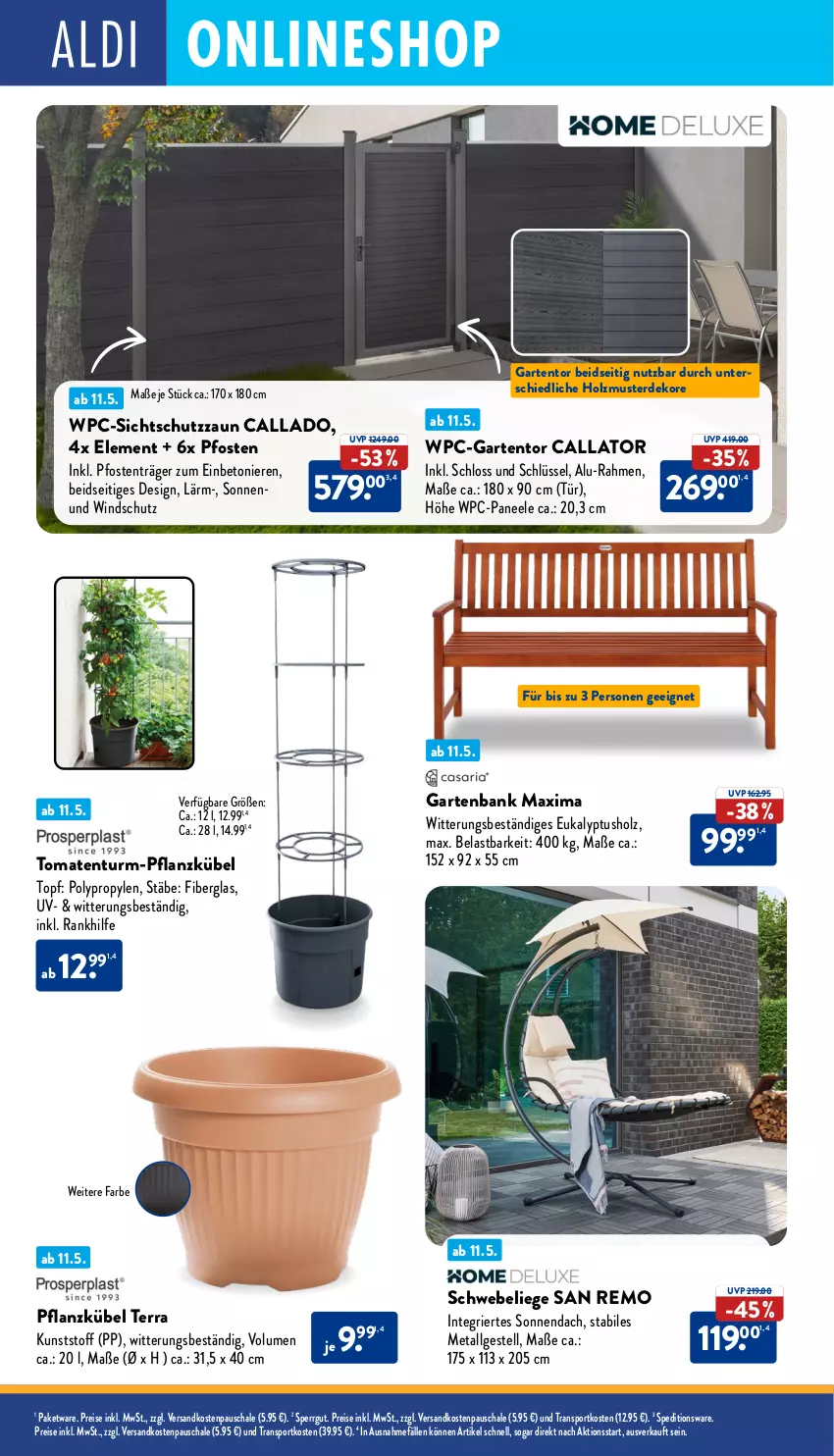 Aktueller Prospekt Aldi Nord - Von Montag - von 12.05 bis 17.05.2025 - strona 36 - produkty: Bank, eis, erde, Garten, gartenbank, Holz, LG, Liege, ndk, paneel, reis, Schal, Schale, Sport, Ti, tomate, tomaten, topf, Windschutz