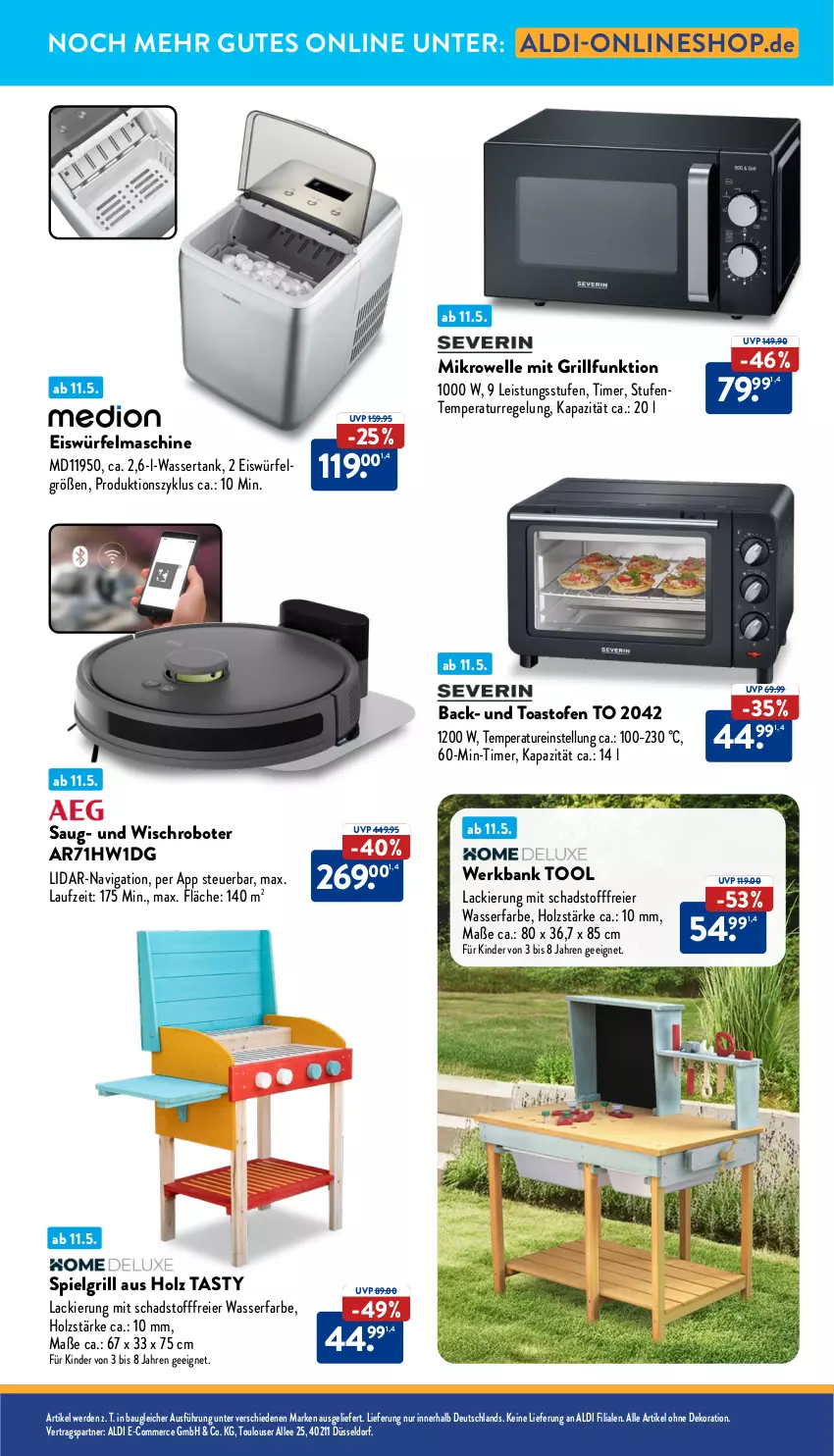 Aktueller Prospekt Aldi Nord - Von Montag - von 12.05 bis 17.05.2025 - strona 39 - produkty: aldi, Bank, Bau, dekoration, eier, eis, eiswürfel, elle, ente, erde, grill, Holz, Kinder, lack, LG, mikrowelle, Ofen, Ti, timer, toast, wasser, wassertank, würfel