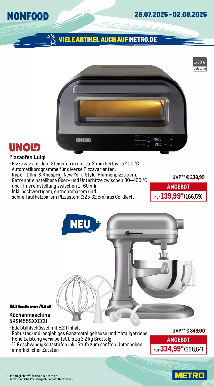 Aktueller Prospekt Metro - Wochen-Angebote - von 28.07 bis 02.08.2025 - strona 21 - produkty: angebot, auto, beleuchtung, brot, edelstahl, eis, elle, gefrierkombination, gefrierschrank, küche, Küchen, küchenmaschine, kühlschrank, LG, Metro, Ofen, pfanne, pfannen, pizza, Pizzaofen, reis, Ria, Schrank, schüssel, steinofen, teller, Ti, timer, Yo
