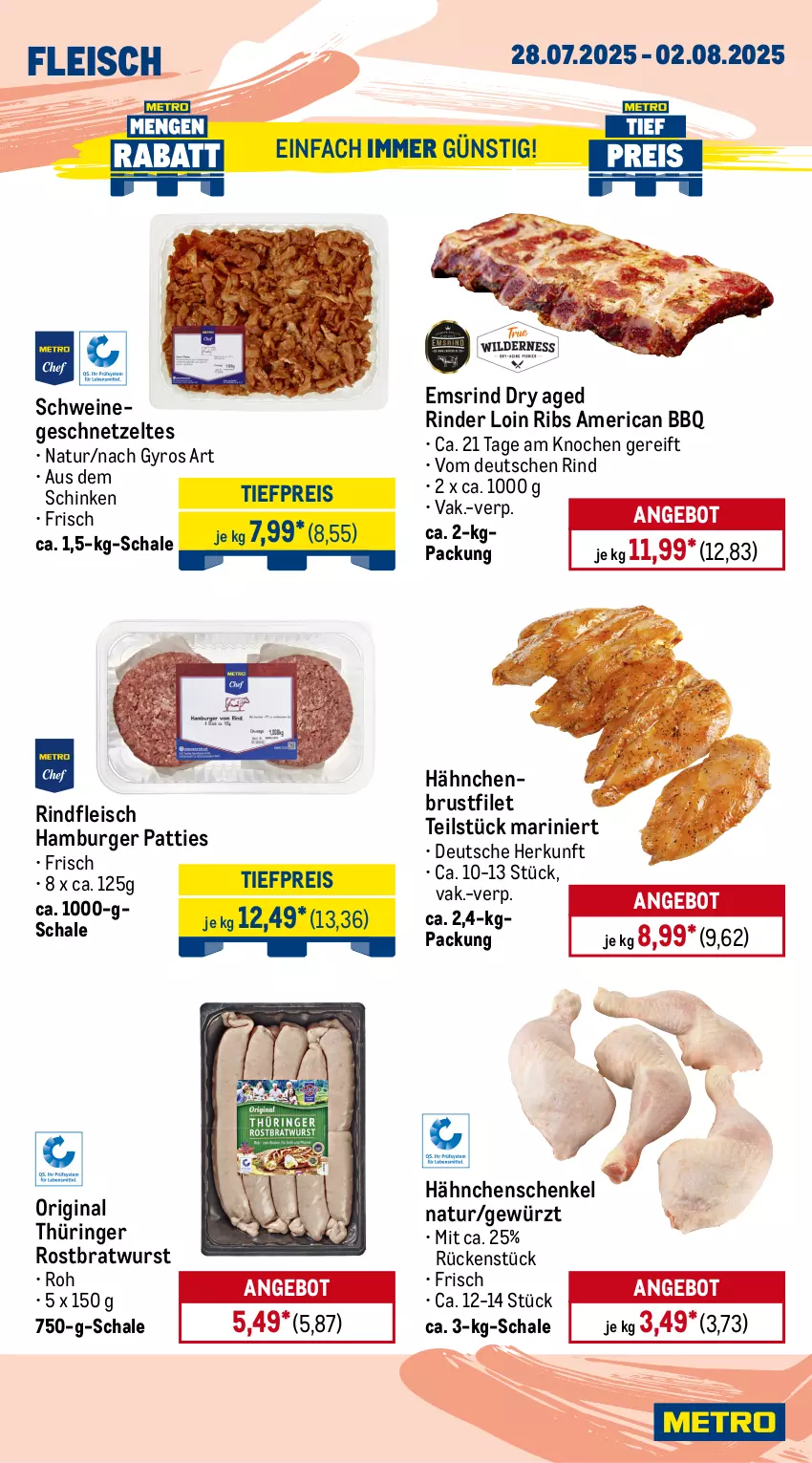 Aktueller Prospekt Metro - Wochen-Angebote - von 28.07 bis 02.08.2025 - strona 3 - produkty: angebot, beef, bratwurst, brustfilet, burger, eis, entrecôte, filet, fleisch, geschnetzeltes, gewürz, gin, gyros, hähnchenbrust, hähnchenbrustfilet, hähnchenschenkel, hamburger, henkel, Kette, Metro, natur, original thüringer, reis, rind, rinder, rinderfilet, rindfleisch, ring, Rippen, roastbeef, rostbratwurst, salz, Schal, Schale, schenkel, schinken, schwein, schweine, schweinefilet, schweinenacken, steak, tafelspitz, thüringer rostbratwurst, Ti, tiefpreis, wein, weine, wurst, Zelt