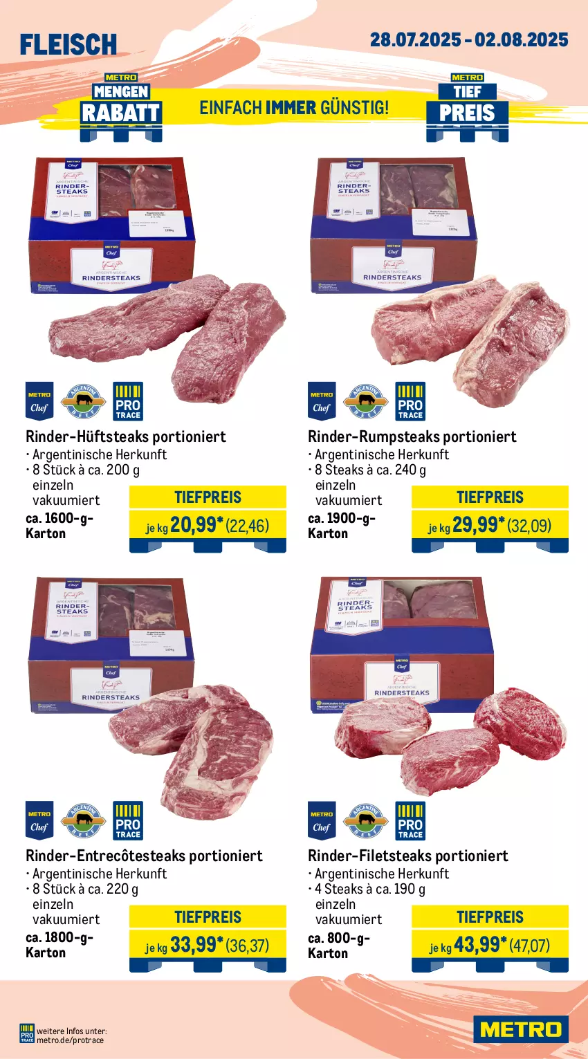 Aktueller Prospekt Metro - Wochen-Angebote - von 28.07 bis 02.08.2025 - strona 4 - produkty: Abtei, angebot, angebote, aqua, Dorade, dorade royal, eis, elle, entrecôte, filet, filets, fisch, fleisch, forelle, frischfisch, hüftsteak, hüftsteaks, lachs, Metro, reis, rel, rind, rinder, rinder-rumpsteak, rum, rumpsteak, steak, steaks, Ti, tiefpreis, Wild