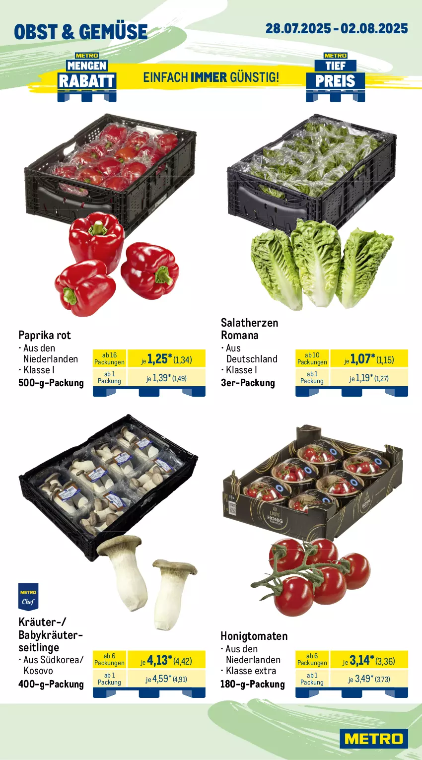 Aktueller Prospekt Metro - Wochen-Angebote - von 28.07 bis 02.08.2025 - strona 8 - produkty: angebot, arla, Becher, beutel, bio, feinjoghurt, honig, Honigtomaten, joghur, joghurt, kräuter, Kräuterseitlinge, mac, milch, milka, milkana, mövenpick, mozzarella, obst, paprika, paprika rot, pudding, rel, salat, salatherzen, Schal, Schale, Ti, tisch, tomate, tomaten, weidemilch