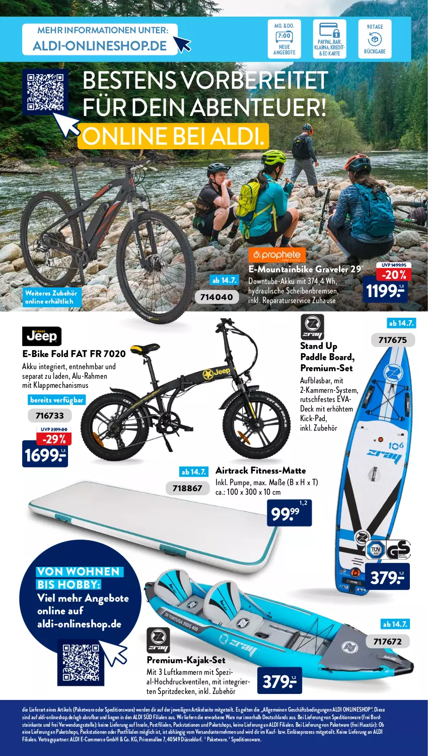 Aktueller Prospekt AldiSud - IN ZWEI WOCHEN - von 11.07 bis 16.07.2022 - strona 13 - produkty: akku, aldi, angebot, angebote, aust, decke, E-Bike, elle, ente, erde, Hobby, Kajak, LG, Liege, Mountainbike, rwe, Spezi, Ti