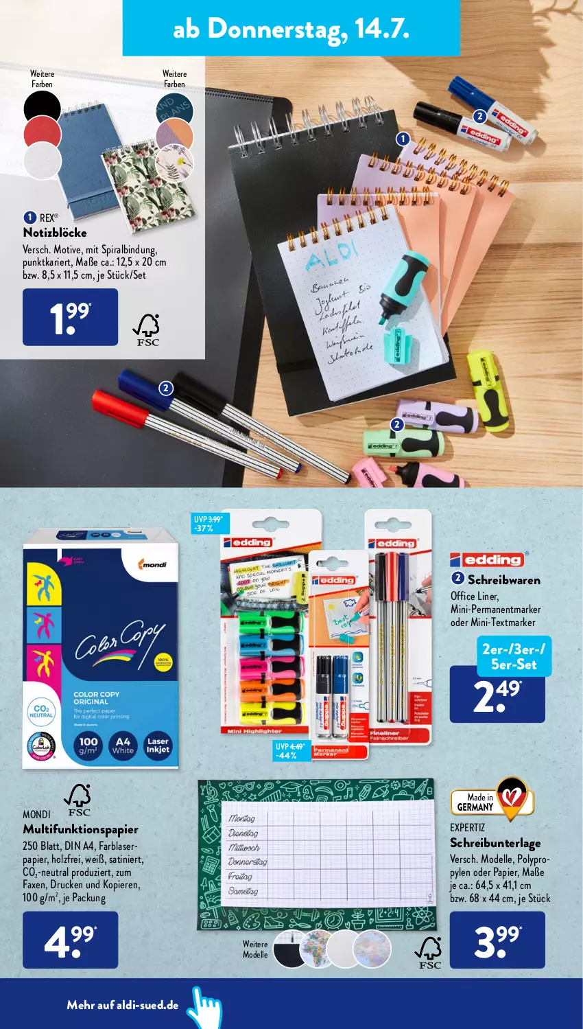 Aktueller Prospekt AldiSud - IN ZWEI WOCHEN - von 11.07 bis 16.07.2022 - strona 14 - produkty: aldi, axe, dell, din a4, elle, expertiz, Holz, Mode, office, papier, schreibwaren, textmarker, Ti