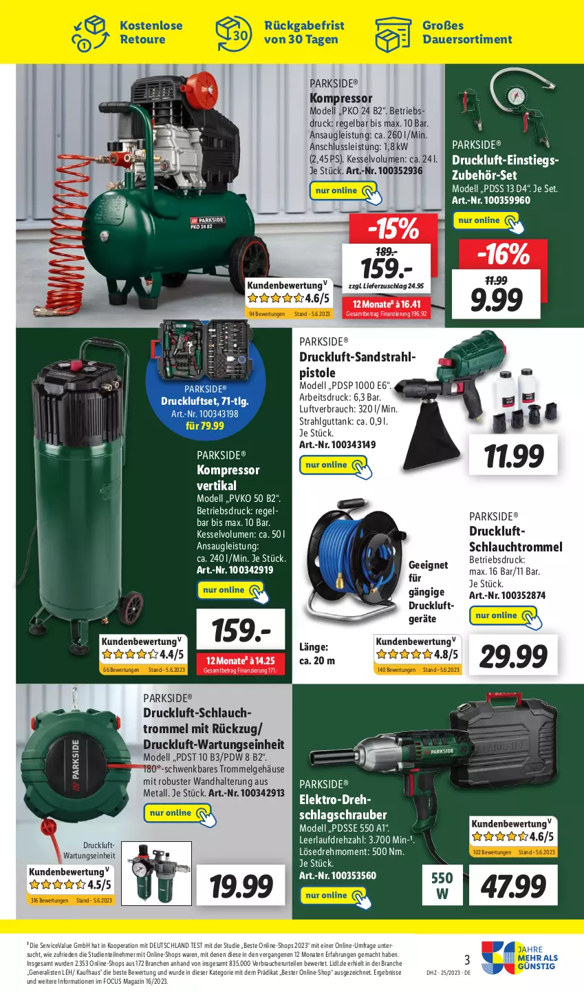 Aktueller Prospekt Lidl - Wochen-Highlights im Onlineshop - von 19.06 bis 25.06.2023 - strona 3 - produkty: auer, dell, eis, Elektro, ente, kompressor, korb, LG, mac, magazin, Mode, Parkside, Rauch, schlauch, Ti, trommel, wandhalterung