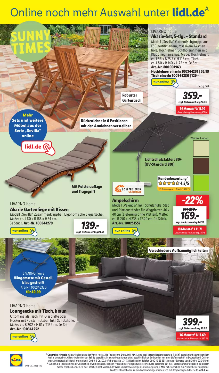 Aktueller Prospekt Lidl - Wochen-Highlights im Onlineshop - von 19.06 bis 25.06.2023 - strona 4 - produkty: ampelschirm, angebot, angebote, armlehnen, Bau, braun, dell, eis, elle, Garten, gartenliege, gartentisch, glasplatte, hängematte, hocker, Holz, kissen, latte, LG, Liege, möbel, Mode, ndk, reis, rel, rückenlehne, Schal, Schale, schutzhülle, telefon, Ti, tisch, tragegriff, uhr, weck