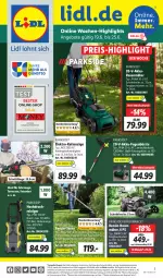 Gazetka promocyjna Lidl - Wochen-Highlights im Onlineshop - Gazetka - ważna od 25.06 do 25.06.2023 - strona 1 - produkty: akku, angebot, angebote, Brei, bürste, eis, Elektro, elle, Fugenbürste, hochdruckreiniger, Kette, ladegerät, ndk, Parkside, rasen, rasenmäher, rasentrimmer, reiniger, reis, rel, säge, Schal, Schale, telefon, Ti, uhr