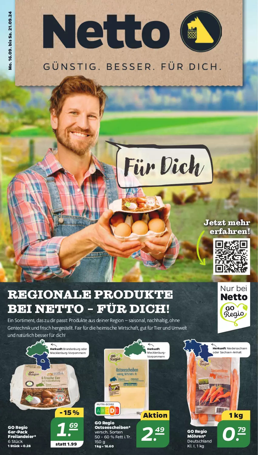 Aktueller Prospekt Netto - Woche 38 - von 16.09 bis 21.09.2024 - strona 15 - produkty: eier, ente, möhren, sac, Ti