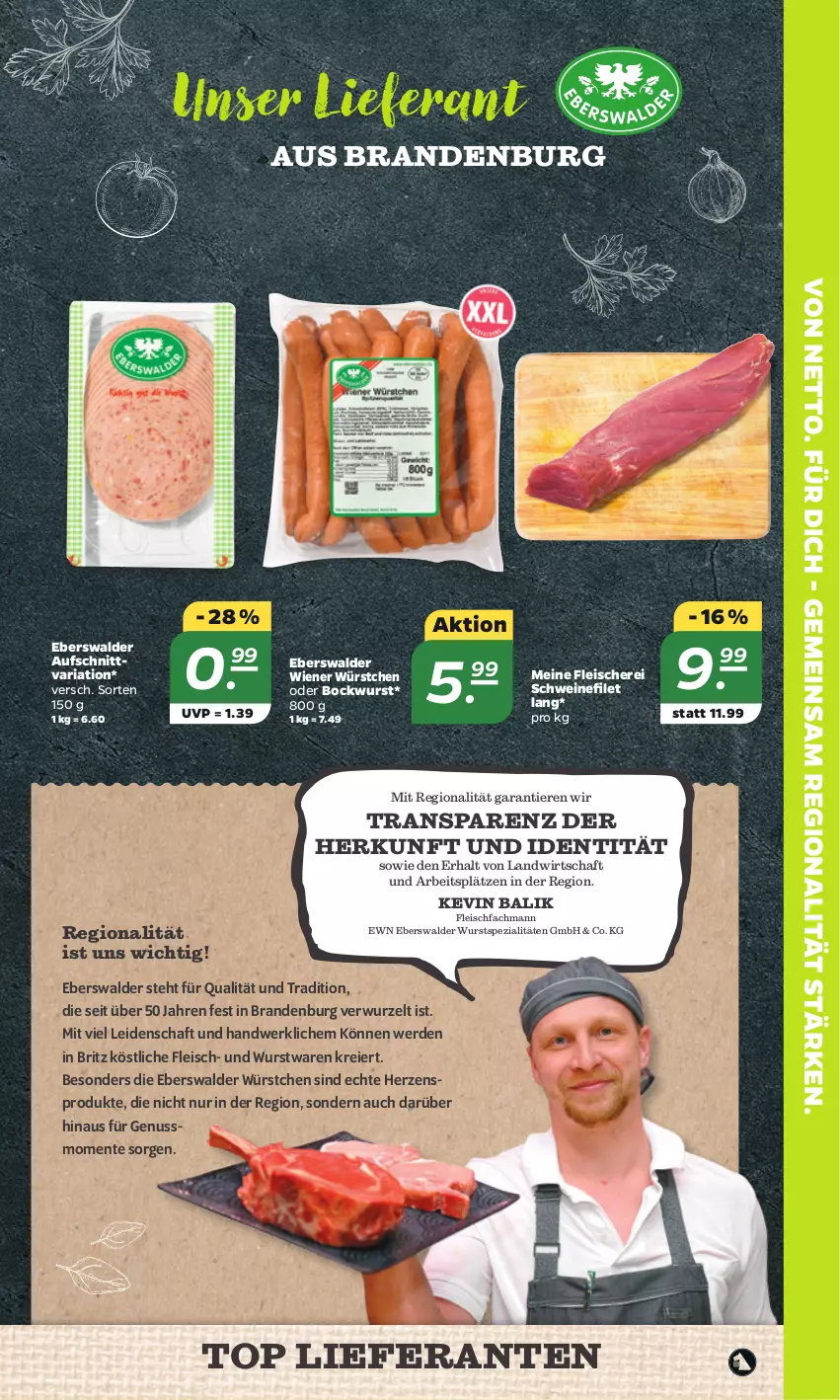 Aktueller Prospekt Netto - Woche 38 - von 16.09 bis 21.09.2024 - strona 17 - produkty: aufschnitt, bockwurst, eier, eis, ente, erde, filet, fleisch, Fleischerei, frucht, nuss, Ria, Schere, schwein, schweine, schweinefilet, Spezi, Ti, Tiere, wein, weine, wiener, wiener würstchen, wurst, würstchen, Zelt