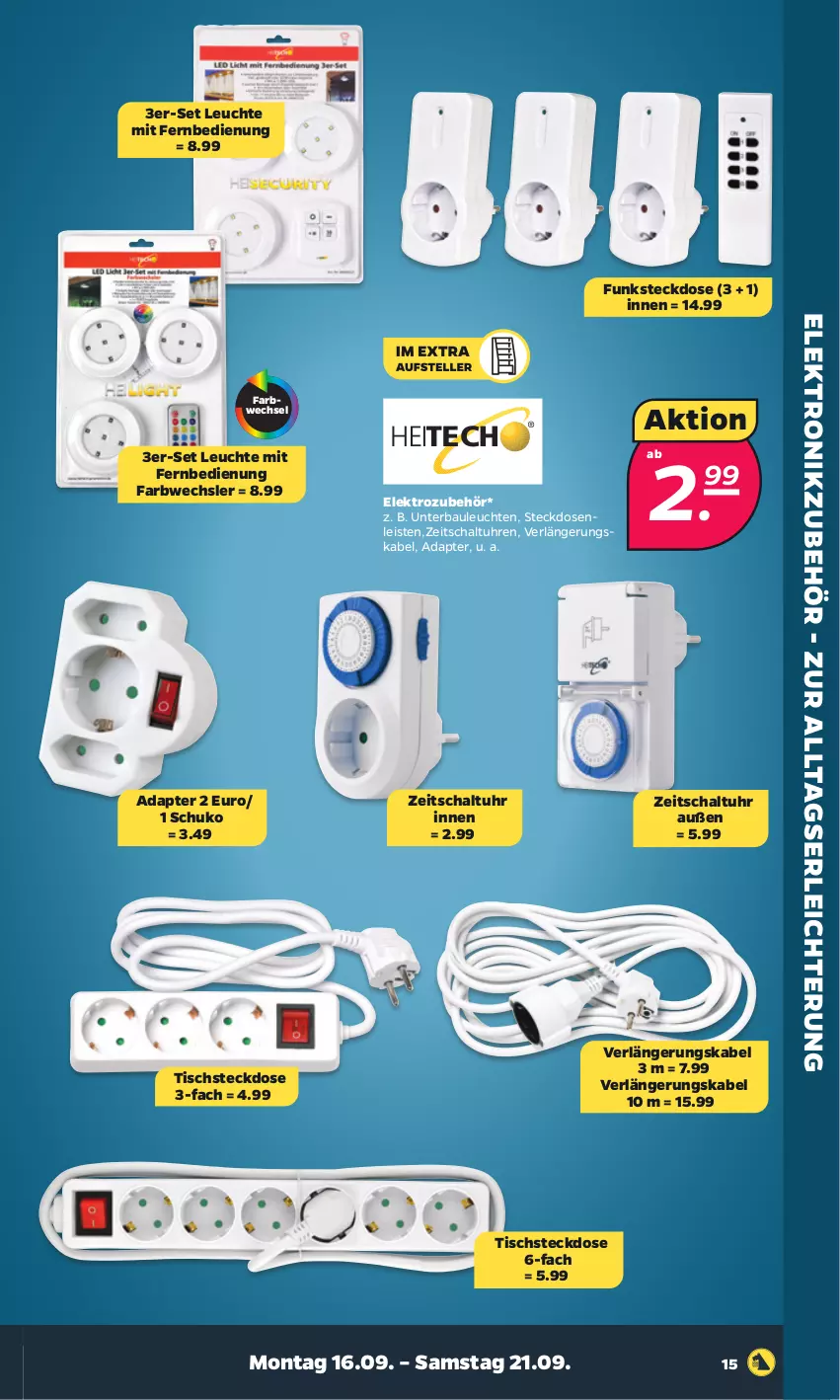 Aktueller Prospekt Netto - Woche 38 - von 16.09 bis 21.09.2024 - strona 19 - produkty: adapter, Bau, eis, Elektro, fernbedienung, Leuchte, leuchten, mit fernbedienung, Schal, steckdose, Steckdosenleiste, Ti, tisch, uhr