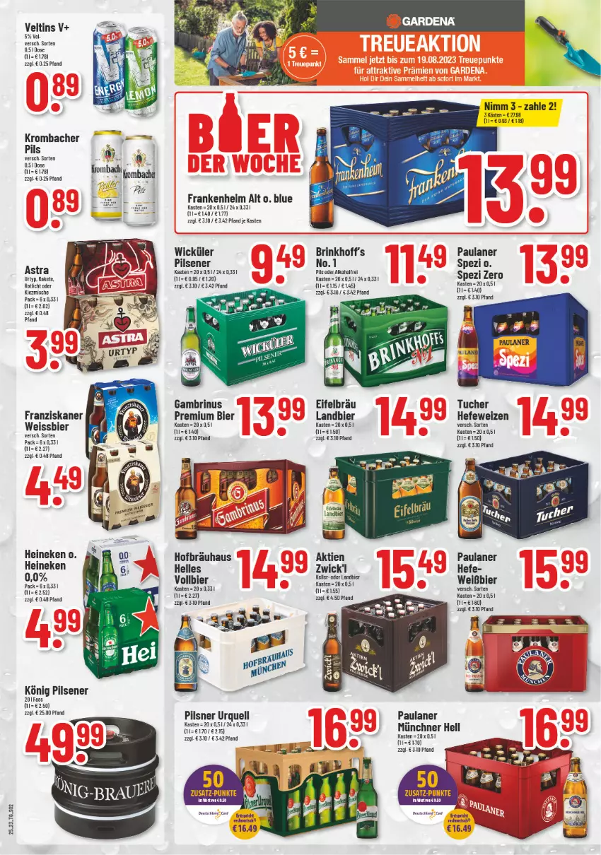 Aktueller Prospekt Trinkgut - von 19.06 bis 24.06.2023 - strona 2 - produkty: alkohol, Astra, bier, eis, elle, franziskaner, Hefe, hefeweizen, heineken, könig pilsener, krombache, krombacher, Paula, paulaner, pils, pilsener, pilsner, pilsner urquell, Spezi, Ti, tuc, Tucher, urtyp, veltins, weissbier, WICK