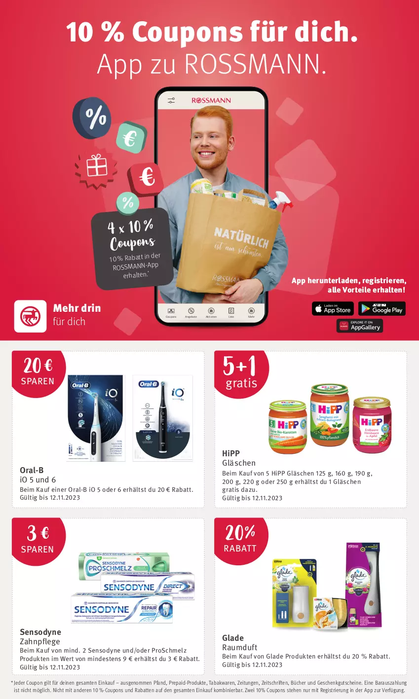 Aktueller Prospekt Rossmann - Prospekte - von 09.10.2023 bis 21.01.2024 - strona 1 - produkty: angebot, angebote, coupon, coupons, Glade, gutschein, gutscheine, hipp, oral-b, Raumduft, sensodyne, Ti