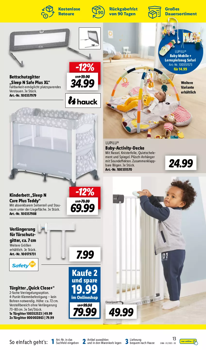 Aktueller Prospekt Lidl - Aktuelle Onlineshop-Highlights - von 01.01 bis 31.01.2023 - strona 13 - produkty: Anhänger, auer, bett, decke, eis, ente, Kinder, Kinderbett, korb, Lernspiel, Liege, lupilu, reis, Ria, riegel, spiegel, spielzeug, Ti