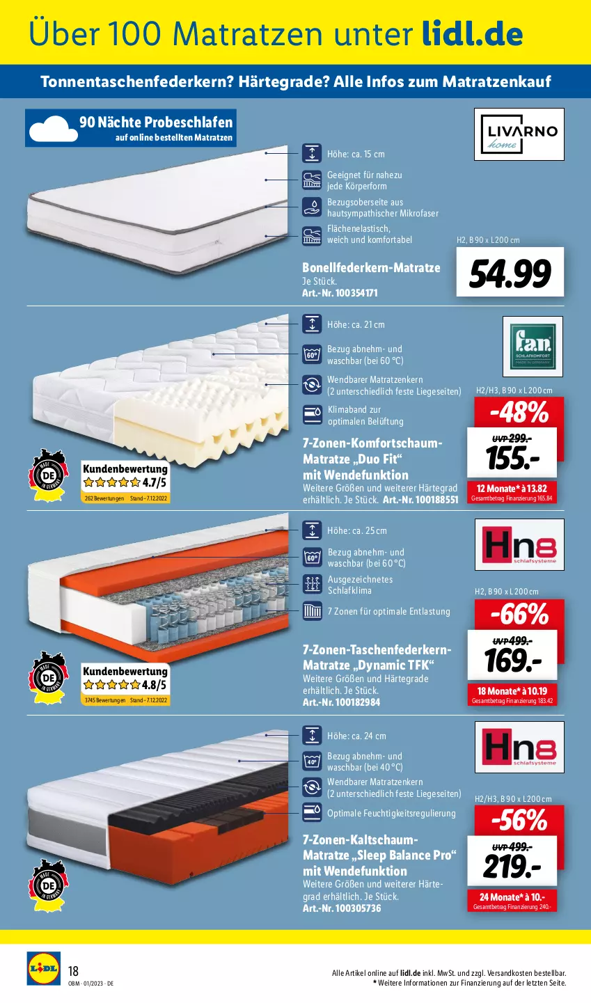 Aktueller Prospekt Lidl - Aktuelle Onlineshop-Highlights - von 01.01 bis 31.01.2023 - strona 18 - produkty: asti, federkern, federkernmatratze, kaltschaummatratze, kernmatratze, komfortschaummatratze, Liege, mab, matratze, matratzen, mikrofaser, ndk, Schaummatratze, Tasche, taschen, taschenfederkernmatratze, Ti, tisch, ZTE