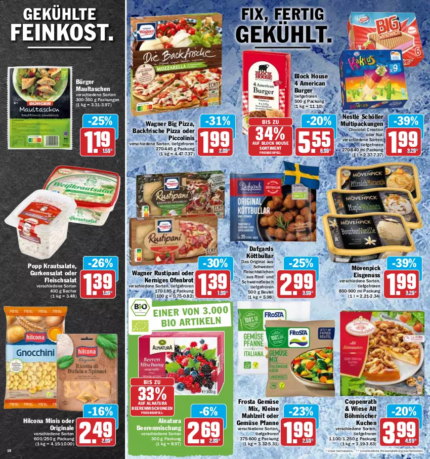 Aktueller Prospekt Hit - Prospekte - von 02.05 bis 07.05.2022 - strona 10 - produkty: Becher, beere, beeren, beutel, brot, burger, cola, coppenrath, eis, elle, feinkost, fleisch, Fleischbällchen, fleischsalat, frosta, Gemüse Mix, gin, gurke, gurken, gurkensalat, hilcona, Köttbullar, Kraut, krautsalat, kuchen, leine, maultaschen, mövenpick, mövenpick eis, natur, natura, nestlé, nestlé schöller, nuii, nuss, oder piccolinis, Ofen, pfanne, piccolinis, pizza, Popp, reis, rind, rustipani, salat, salate, Schöller, schwein, schweine, schweinefleisch, Tasche, taschen, teller, tender, Ti, wagner, wein, weine