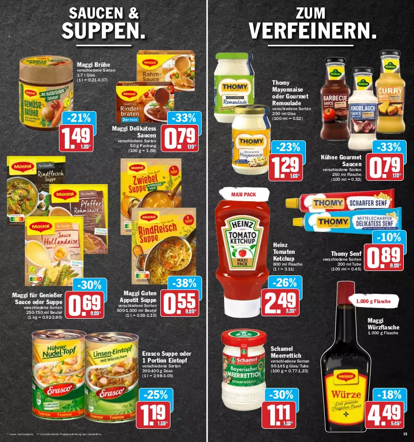 Aktueller Prospekt Hit - Prospekte - von 02.05 bis 07.05.2022 - strona 15 - produkty: beutel, Brühe, delikatess sauce, eintopf, eis, elle, erasco, flasche, heinz, ketchup, Kühne, maggi, mayonnaise, meerrettich, reis, remoulade, Rettich, sauce, saucen, schamel, senf, suppe, suppen, teller, thomy, Ti, tomate, tomaten, tomaten ketchup, topf, Yo