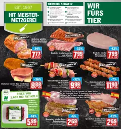 Gazetka promocyjna Hit - Prospekte - Gazetka - ważna od 07.05 do 07.05.2022 - strona 4 - produkty: auer, bacon, Bau, bauchscheiben, bio, braten, champignon, champignons, cordon bleu, eis, elle, ente, fleisch, Fleischspieße, grill, grill-fackeln, hackfleisch, hackfleisch gemischt, Käse, küche, Küchen, Meister, minutensteaks, mit paprika, mit zwiebeln, monitor, natur, paprika, pute, reis, Ria, rind, ring, schinken, schwein, schweine, schweine-bauch, schweine-bauchscheiben, schweinenacken, spareribs, Sport, steak, steaks, teller, Ti, Tiere, tisch, wein, weine, ZTE, zwiebel, zwiebeln