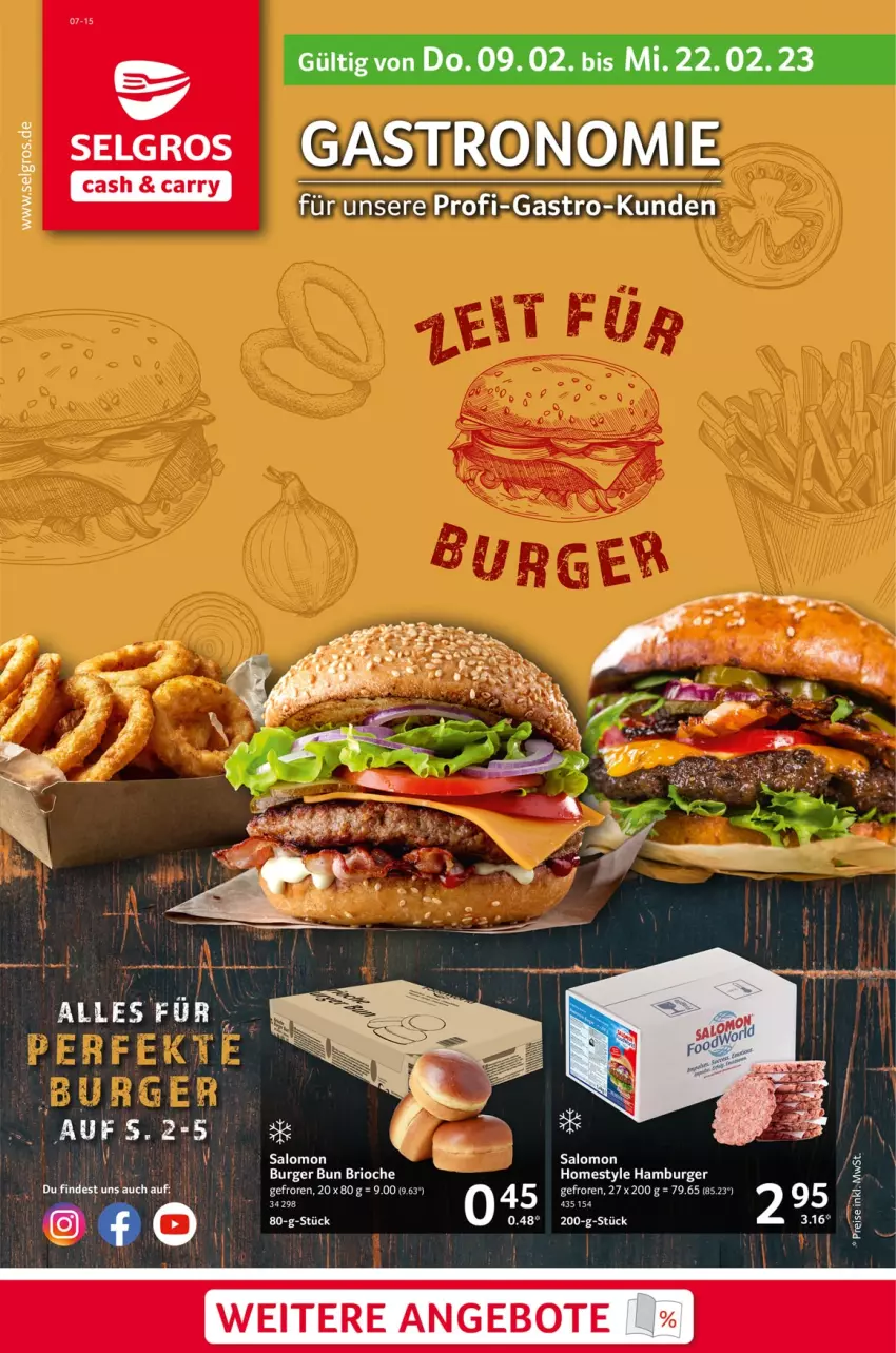 Aktueller Prospekt Selgros - Gastronomie - von 09.02 bis 22.02.2023 - strona 1 - produkty: angebot, angebote, burger, eis, hamburger, LG, salomon, Ti