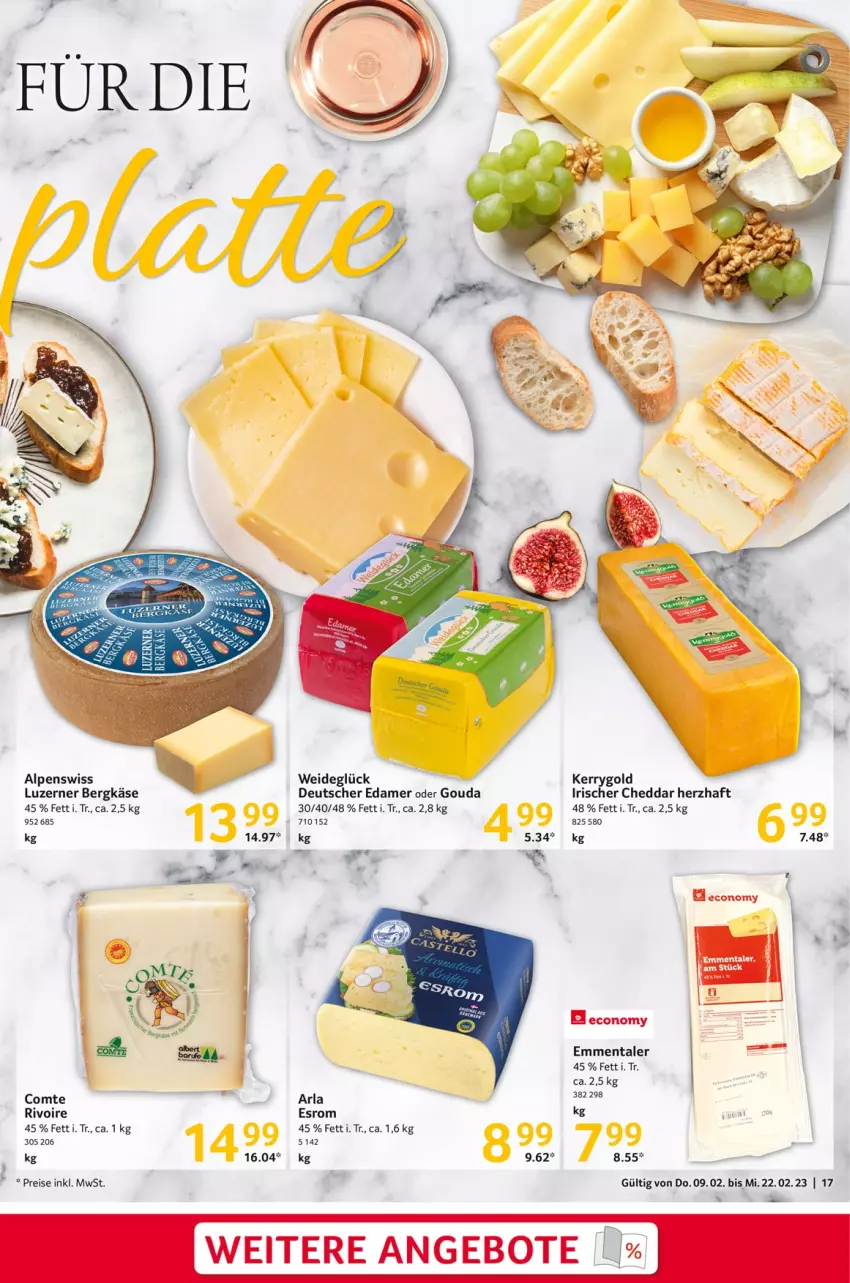 Aktueller Prospekt Selgros - Gastronomie - von 09.02 bis 22.02.2023 - strona 17 - produkty: angebot, angebote, arla, Bergkäse, cheddar, edamer, eis, emmentaler, esrom, gouda, Käse, kerrygold, reis, Ti