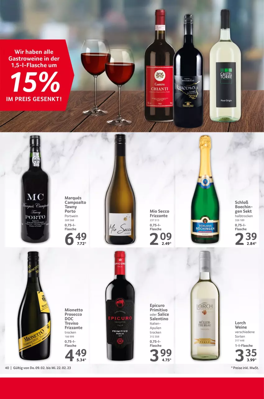 Aktueller Prospekt Selgros - Gastronomie - von 09.02 bis 22.02.2023 - strona 40 - produkty: ecco, eis, flasche, frizzante, mionetto, Müller, Pinot, pinot grigio, Portwein, primitivo, prosecco, reis, sekt, Tawny Port, Ti, wein, weine