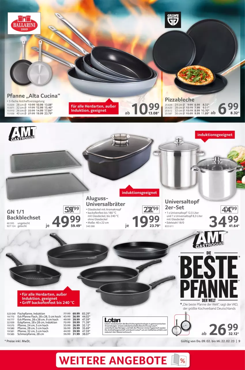 Aktueller Prospekt Selgros - Gastronomie - von 09.02 bis 22.02.2023 - strona 9 - produkty: backofen, cin, decke, Deckel, edelstahl, eis, fisch, Glasdeckel, HP, Ofen, pfanne, pfannen, pizza, Rauch, reis, schmorpfanne, Ti, topf, wasser, WICK