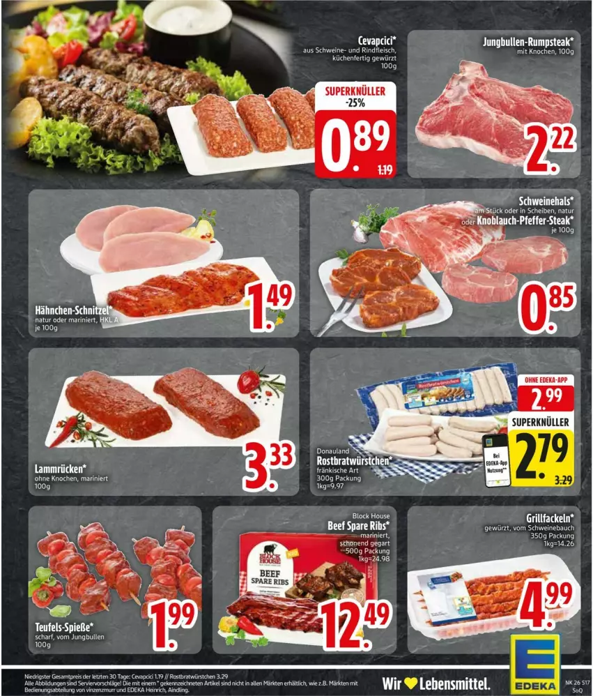 Aktueller Prospekt Edeka - Prospekte - von 23.06 bis 28.06.2025 - strona 17 - produkty: cevapcici, eis, elle, fleisch, grill, grillfackeln, lamm, Lammrücken, lebensmittel, natur, rind, rindfleisch, schwein, schweine, tee, wein, weine