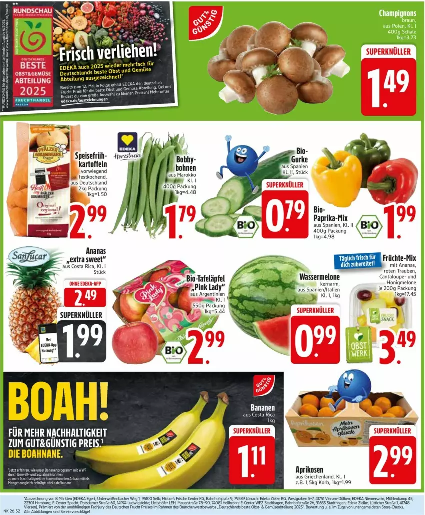 Aktueller Prospekt Edeka - Prospekte - von 23.06 bis 28.06.2025 - strona 2 - produkty: ananas, aprikose, aprikosen, arla, auer, bohne, bohnen, deka, eis, ente, früchte, honig, honigmelone, kartoffel, kartoffeln, korb, melone, paprika, Ti, trauben, wasser, wassermelone
