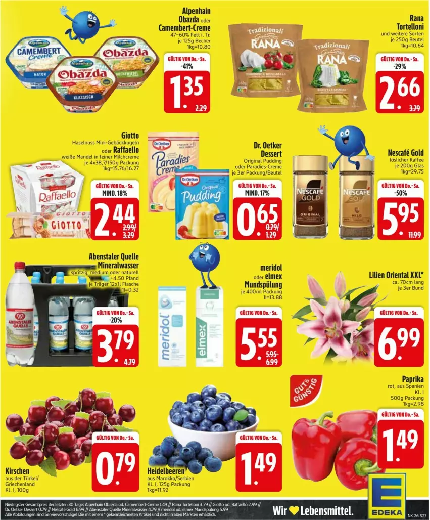 Aktueller Prospekt Edeka - Prospekte - von 23.06 bis 28.06.2025 - strona 27 - produkty: Alwa, Becher, beutel, creme, elle, flasche, gin, haselnuss, kaffee, Kugel, löslicher kaffee, mandel, meridol, milch, mineralwasser, nescafe, nuss, pudding, Rana, torte, tortelloni, wasser