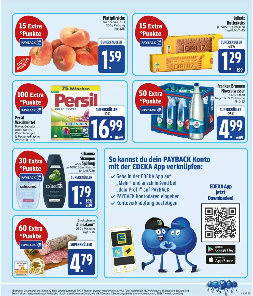 Aktueller Prospekt Edeka - Prospekte - von 23.06 bis 28.06.2025 - strona 5 - produkty: Alwa, brunnen, butter, butterkeks, deka, flasche, franken brunnen, keks, leibniz, mineralwasser, payback, persil, persil waschmittel, pfirsich, pfirsiche, plattpfirsiche, salami, schauma, schauma shampoo, schwein, shampoo, spülung, Ti, waschmittel, wasser, wein, ZTE