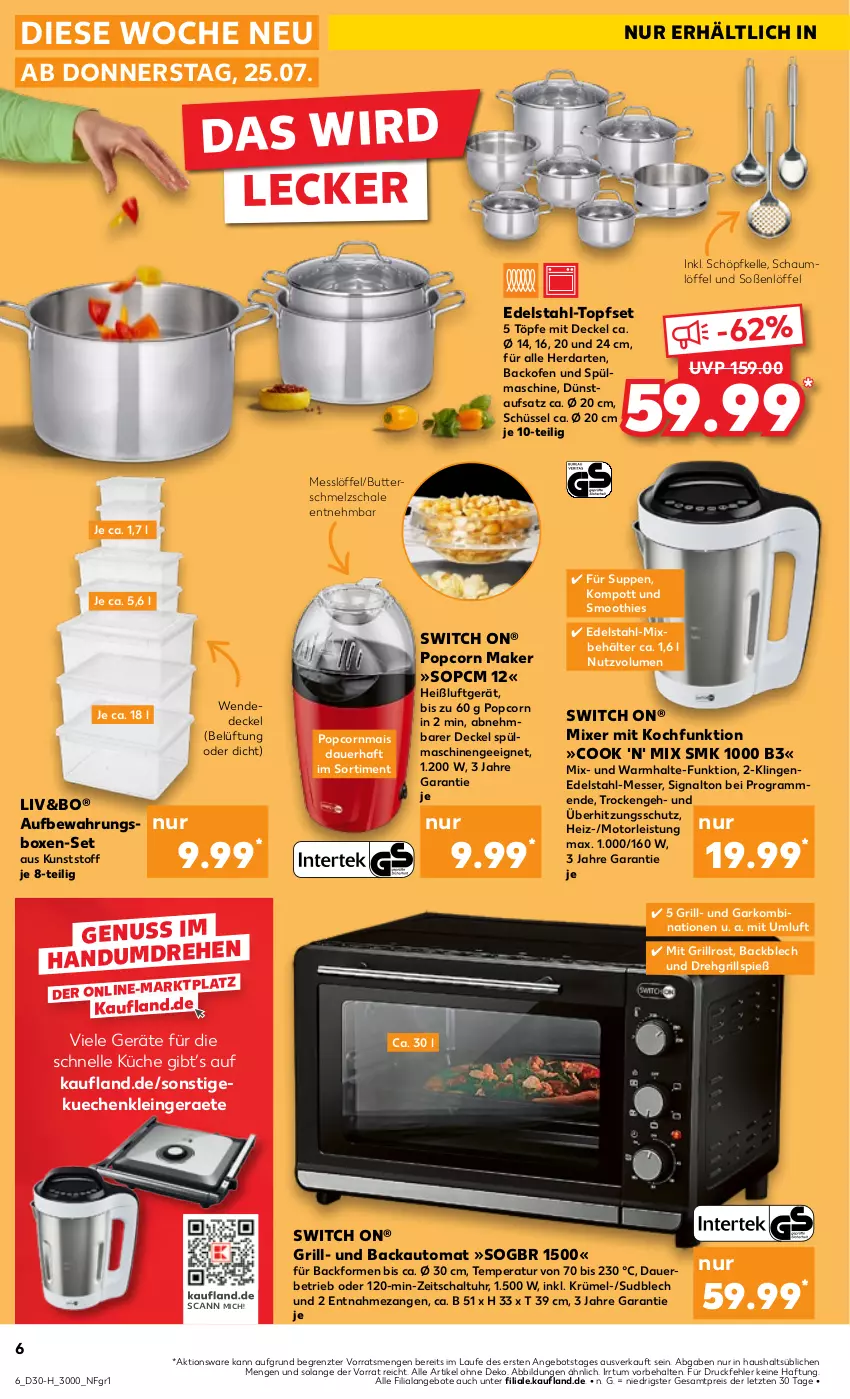 Aktueller Prospekt Kaufland - Extra-Angebote - von 25.07 bis 31.07.2024 - strona 6 - produkty: angebot, angebote, auer, aufbewahrungsbox, auto, Backform, backofen, backofen und, Behälter, butter, decke, Deckel, edelstahl, eis, elle, grill, grillrost, herdarten, küche, Löffel, mais, messer, Mixer, nuss, Ofen, popcorn, reis, Schal, Schale, Schmelzschale, schüssel, Signal, smoothie, smoothies, Soße, spülmaschinen, suppe, suppen, Ti, topf, Topfset, überhitzungsschutz, uhr, Zangen, ZTE